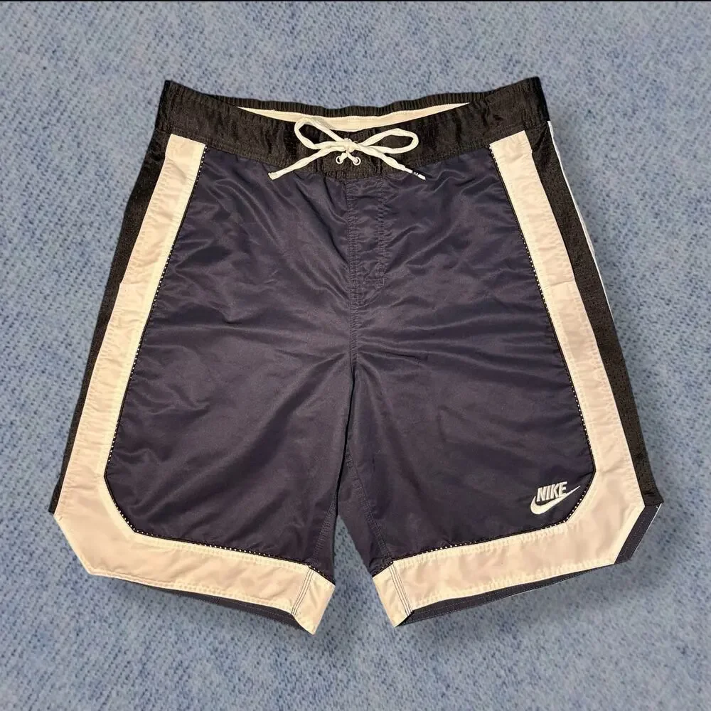 Vintage Nike Swim Trunks  - Navy Blue, Black & White - Men’s Size L-XL